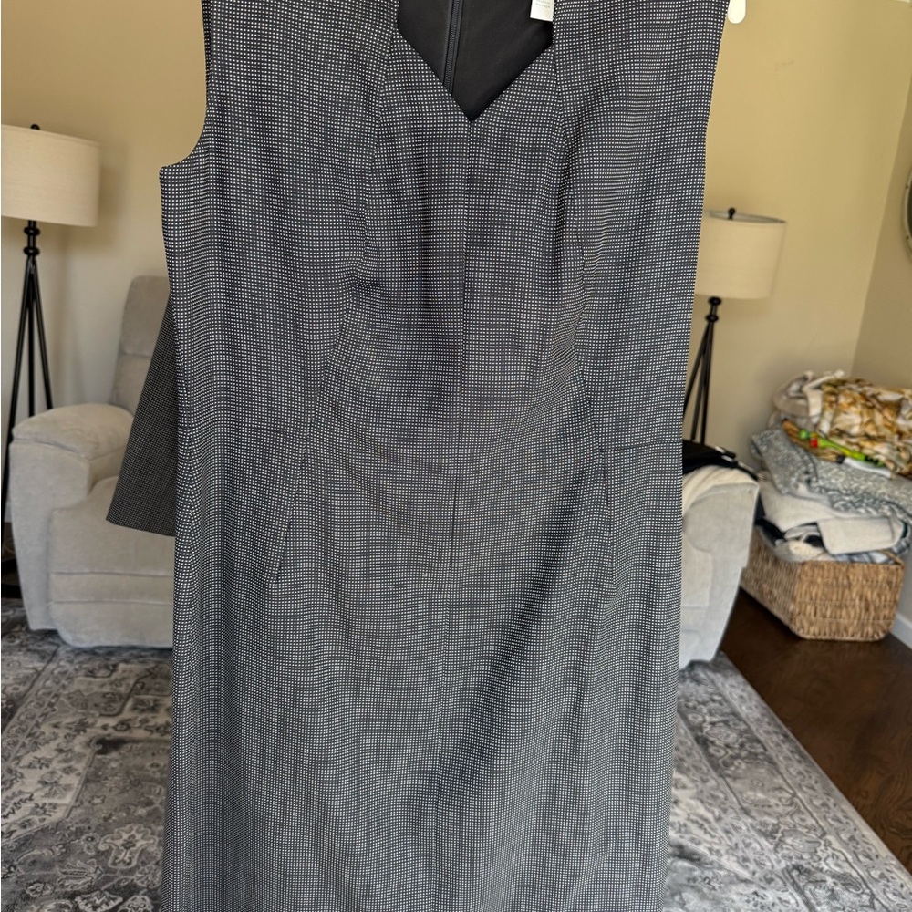 Hugo Boss Silver Sleeveless Sheath Dress V-Neck Midi